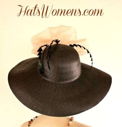 Brown Champagne Beige Wide Brim Designer Wedding Hat, Women's Kentucky Derby Hats - Image 3