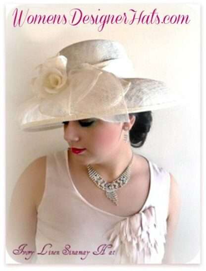 Kentucky Derby Hat, Hats For Horse Races, Ivory Sinamay Straw Spring Wide Brim Wedding Hat, Women's Couture Designer Dress Hats, Darlene - Image 2