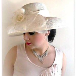 Kentucky Derby Hat, Hats For Horse Races, Ivory Sinamay Straw Spring Wide Brim Wedding Hat, Women's Couture Designer Dress Hats, Darlene