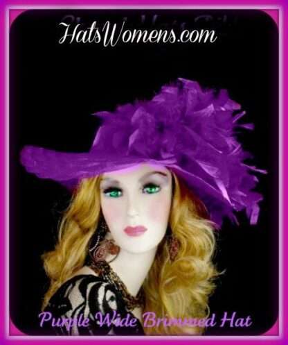 Kentuckyt Derby Hats For Women, Purple Large Brim Fashion Hats With Feathers, NYFashionHats, Occasion Dress Formal Wedding Hat, Celesa - Image 2