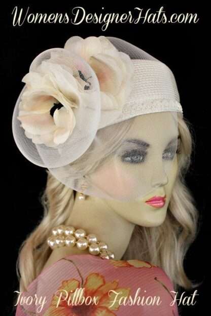 Hats Ivory Emerald Pillbox Wedding Bridal Hat Women's Designer Formal Church Hats - Image 2