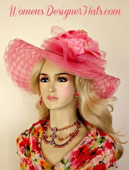 Pink Wide Brim Kentucky Derby Hat Ladies Women's Designer Dress Hats