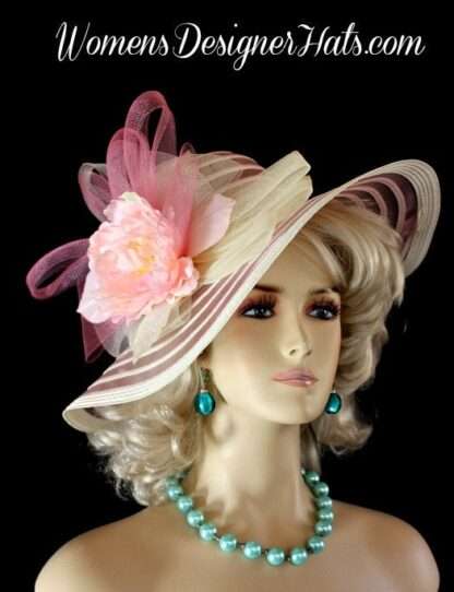 Pink Ivory Wide Brimmed Kentucky Derby Hat Fine Fashion Hats Millinery