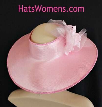 Pink Silver Women's Crownless Wide Brim Kentucky Derby Hat, Spring Designer Church Wedding Hats - Image 2