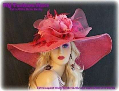 Ladies Raspberry Magenta Hot Pink Wide Brim Derby Dress Wedding Hat, Church Hats - Image 2