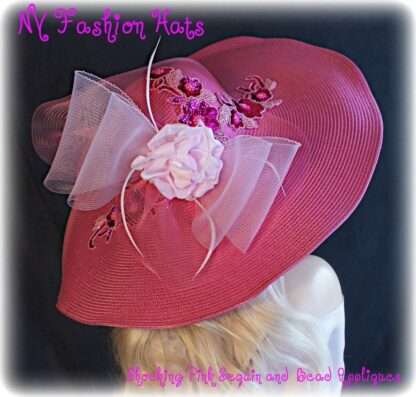 Ladies Violet Raspberry Pink Wide Brim Special Occasion Designer Hat Weddings L774 - Image 3