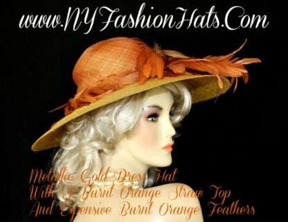 Burnt Orange Straw Metallic Gold Designer Hat For Women Fashion Hats