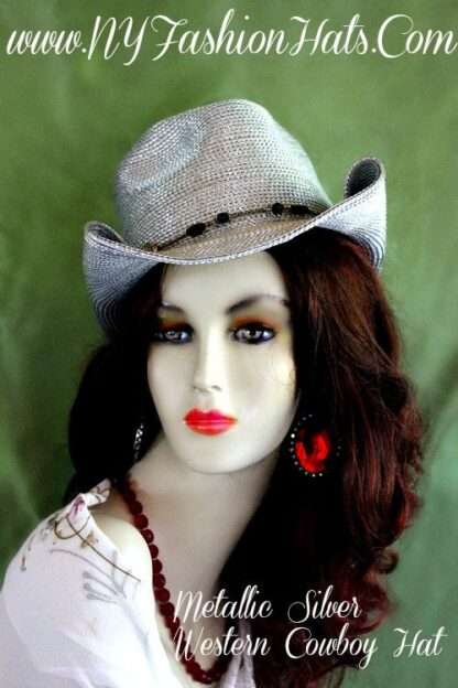 Ladies Metallic Silver Designer Western Cowboy Dress Hat Casual Hats Rma