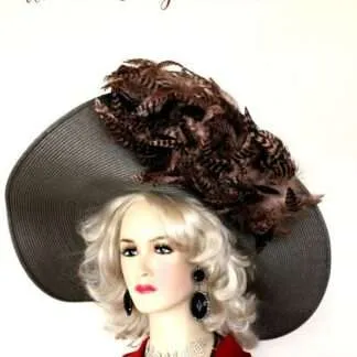 Taupe Wide Brim Pink Brown Feathers Kentucky Derby Hat, Women's Hats
