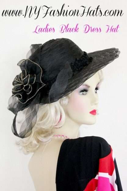 Women's Black Gold Designer Dress Wedding Hat, Ny Fashion Hats