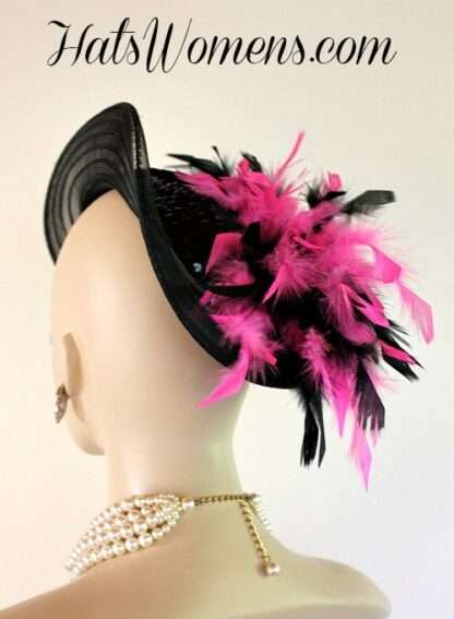 Black Satin Hot Pink Women's Designer Formal Fashion Hat, Victorian Edwardian Riding Hats - Image 3