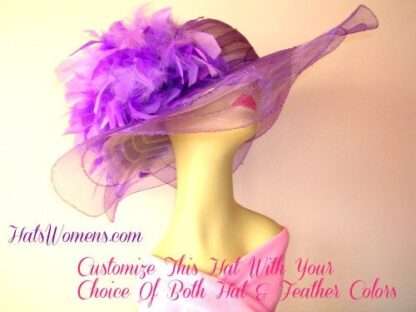 Kentucky Derby Hat, Lavender Purple Large Brim Hat With Feathers, Hats For Horse Races, CoutureDesignerHats, NYFashionHats, Wedding Hat, K12 - Image 2