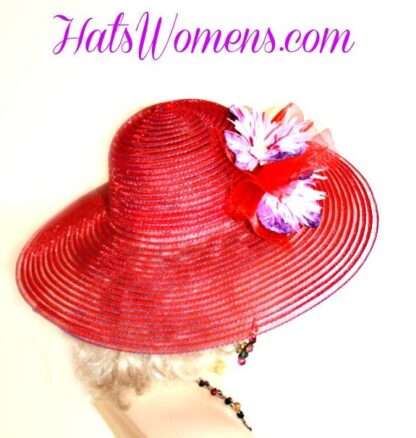 Red Purple Wide Brimmed Society Spring Flowers Hat Women's Dress Hats - Image 4