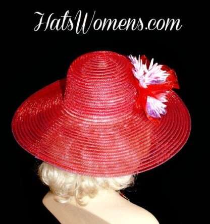 Red Purple Wide Brimmed Society Spring Flowers Hat Women's Dress Hats - Image 2