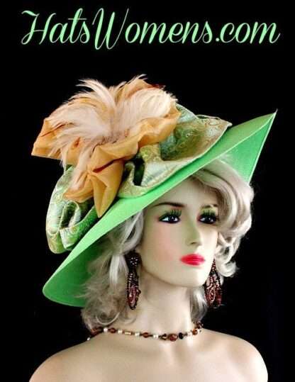 Lime Green Golden Yellow Paisley Bow Kentucky Derby Hat, Woman's Dress Wedding Hats