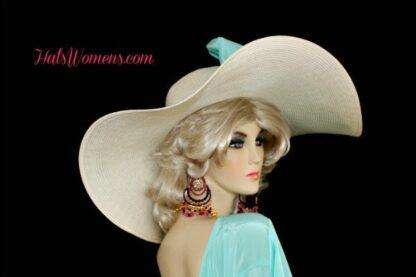 Women's Ivory Aqua Designer Wide Brim Dress Fashion Hat, Weddings Kentucky Derby 8nmn - Image 4