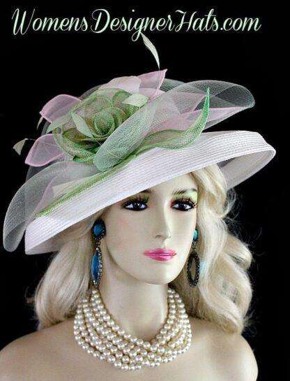 Ladies White Pink Lime Green Designer Fashion Hat Couture Wedding Hats 7l2 - Image 2