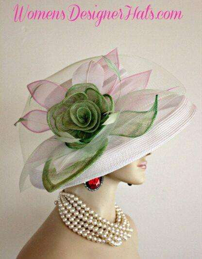 Ladies White Pink Lime Green Designer Fashion Hat Couture Wedding Hats 7l2