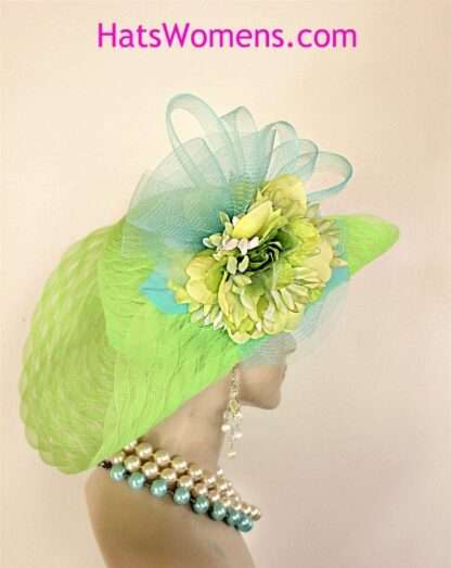 Couture Women's Hat Lime Green Yellow Aqua Blue For Wedding Church Dress Royal Ascot, Melbourne Cup Hats, Kentucky Derby Hats Fl2 - Image 3