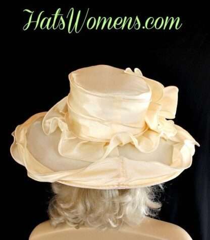 Women's Soft Ivory Beige Large Brim Satin Wedding Hat, Hats For Mother Of The Bride, Formal Church Hat, NYFashionHats Millinery, Bethany - Image 2