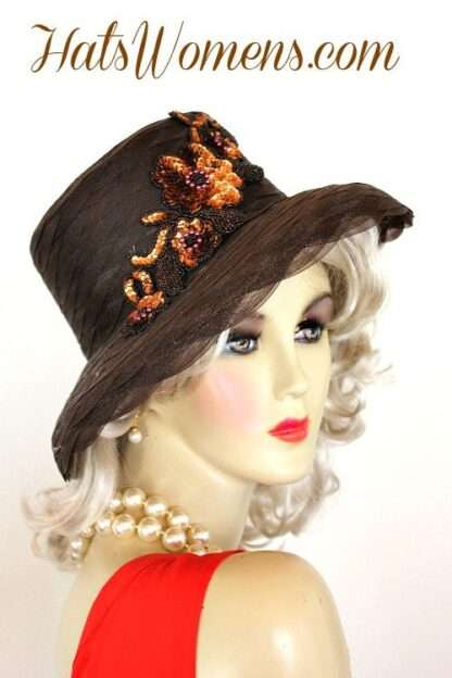 Hats Brown Sequin Beaded Formal Church Wedding Women's Fashion Hat