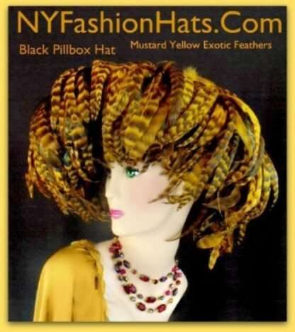 Black Mustard Yellow Haute Couture Luxury Black Pillbox Designer Hat, Statement Wedding Bridal Hats, Mother Of The Bride Hats, NYFashionHats - Image 2