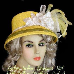 Hats Women's Yellow Dress Hat With A White Silk Rose, Ny Fashion Hats