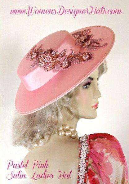 Hat Pink Satin Dress Church Formal Bridal, Designer Hats Weddings Women's K65