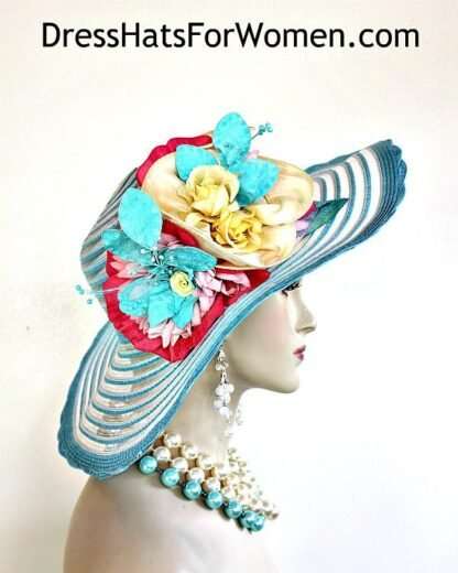 Kentucky Derby Hats For Women, Turquoise Blue White Yellow Pink Designer Statement Wedding Church Hat 30h - Image 3