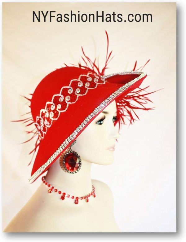 Haute Couture Dramatic Feathered Red Fashion Hat, Statement Hats Women's Millinery, Melbourne Cup Headpiece, Church Weddings 8456 - Image 6