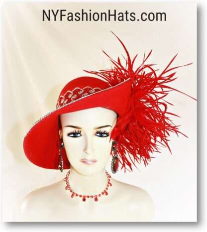 Haute Couture Dramatic Feathered Red Fashion Hat, Statement Hats Women's Millinery, Melbourne Cup Headpiece, Church Weddings 8456 - Image 5