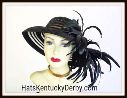 Motf Premium Black Statement Dramatic Feathered Sheer Designer Hat, Royal Ascot, Melbourne Cup, Horse Racing Races, Wedding Church, Stasia