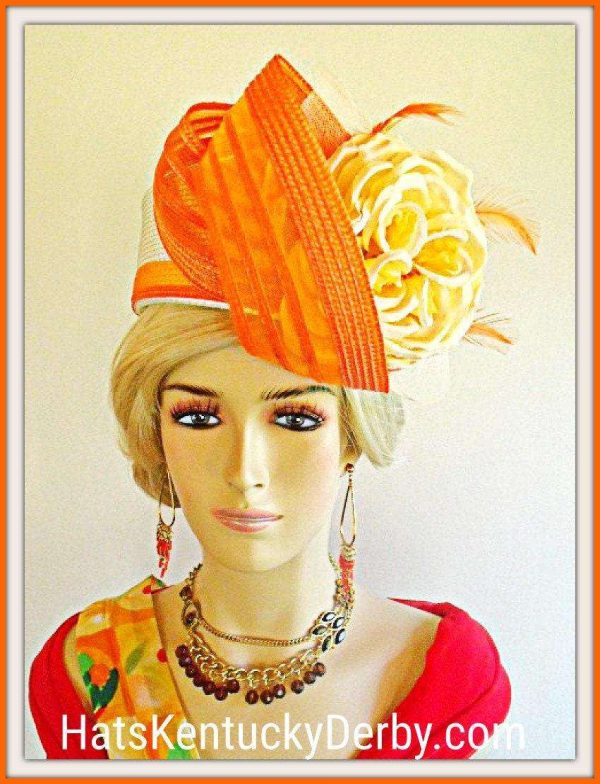 Premium Motf Ivory Soft Beige Orange Pillbox Wedding Church Formal Hat, Couture Designer Hats For Women, Motf Premium Statement Hat, Gia - Image 5