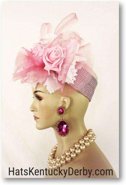 Couture Pink Kentucky Derby Oaks Pillbox Hat With Orchids, Designer Wedding Bridal Brides Headpiece, Statement Hats For Horse Races 8496 - Image 6