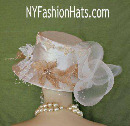 Motf Premium Collection Women's Champagne Beige Satin Hat, Temple Church Wedding Hat, Kentucky Derby NY Fashion Hats Couture Millinery Edna - Image 3