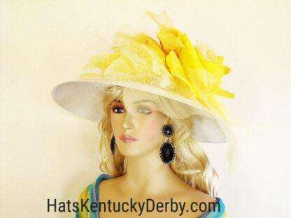 Motf Premium Couture Designer White Yellow Big Flower Hat, Wedding Church Hat, Kentucky Derby Hats Races, NYFashionHats Custom Millinery Dee - Image 2