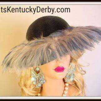 Haute Couture Luxury Statement Hats, Motf Premium Couture Designer Black Grey Feathered Hat, NYFashionHats Millinery, Formal Wedding Hat