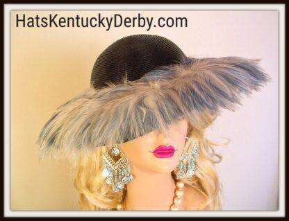 Haute Couture Luxury Statement Hats, Motf Premium Couture Designer Black Grey Feathered Hat, NYFashionHats Millinery, Formal Wedding Hat