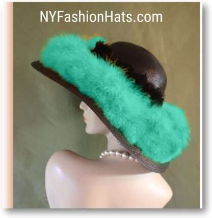 Luxury Black And Antique Gold Fur Hat, Soft Green Haute Couture Statement Designer Hat, Headpiece, Motf Millinery NYFashionHats, Carla - Image 2