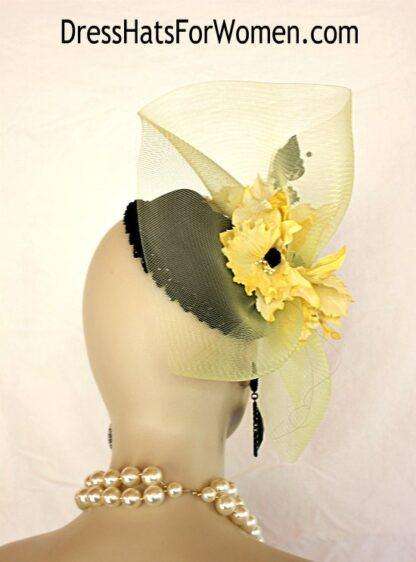 Couture Statement Wedding Fascinator Headpiece Black Yellow Pillbox Hats, Kentucky Derby Hat, Hats For Church Formals Races B4y - Image 3