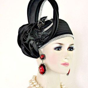 Couture Black Satin Pillbox Designer Hat, Kentucky Derby Hat, Hats For Horse Races, NY Fashion Hats, Designer Dress Hat Women, Claire