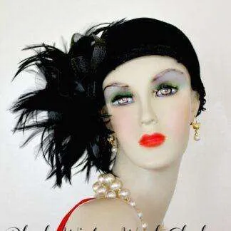 Women's Black Winter Wool Feathered Cloche Cocktail Hat Pillbox Hats Dress Designer Weddngs 7qp0