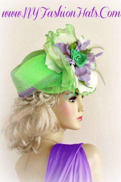 Lime Green Lavender White Formal Wedding Designer Hat P55 Hats - Image 2