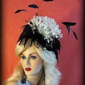Black Ivory Feather Wedding Fascinator Cocktail Head Satin Headband