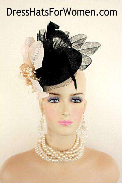 Black Champagne Taupe Beige Sinamay Straw Wedding Fascinator Cocktail Hat, Women's Kentucky Derby Hats, Spring Races - Image 2