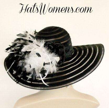 Women's Black Kentucky Derby Hat With Feathers, Hats For Horse Races, Big Large Brim Hat, NYFashionHats Custom Millinery, Delta - Image 3