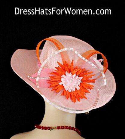 Kentucky Derby Hats, Women's Pink Orange Designer Brim Special Occasion Custom Dress Hat 77a - Image 2