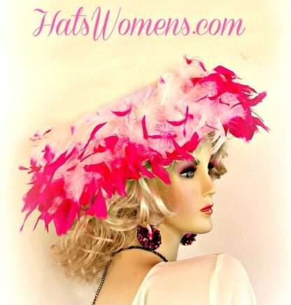 Baby Pink Kentucky Oaks Racing Hat Hot Pink Feathers, Designer Hats For Horse Races, Couture Millinery, NYFashionHats, CoutureDesignerHats