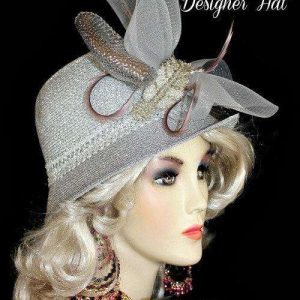 Ladies Metallic Silver Cloche Designer Fashion Church Hat, Wedding Dress Hats For Women
