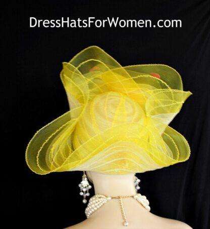 Kentucky Derby Hat, Women's Yellow Pink Couture Designer Church Wedding Fashion Hats Fl45 - Image 3